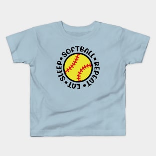 Eat Sleep Softball Repeat Girls Softball Mom Cute Funny Kids T-Shirt